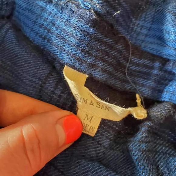 Sim & Sam Flannel Plaid Button Down Tie Front Top Size Medium - Picture 4 of 12